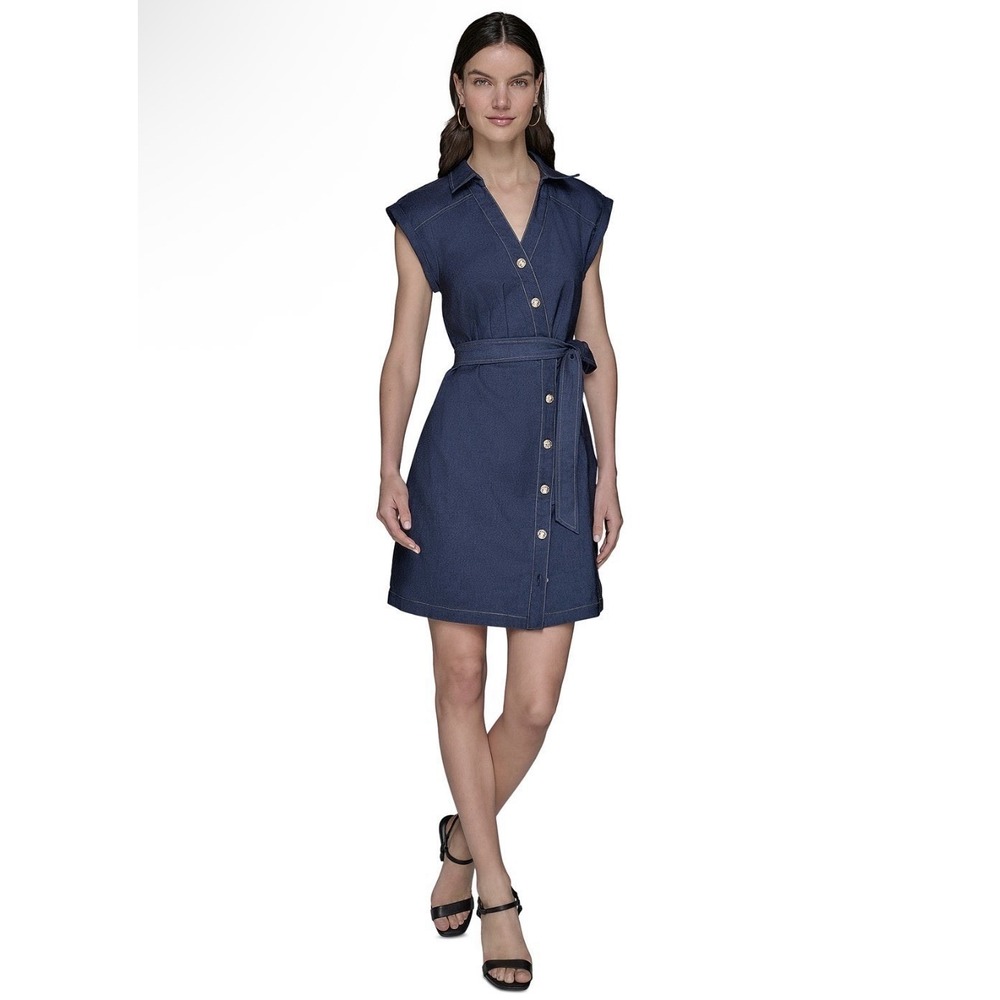 KARL LAGERFELD PARIS Women's Denim Millennium Button Shirtdress Blue Size 12